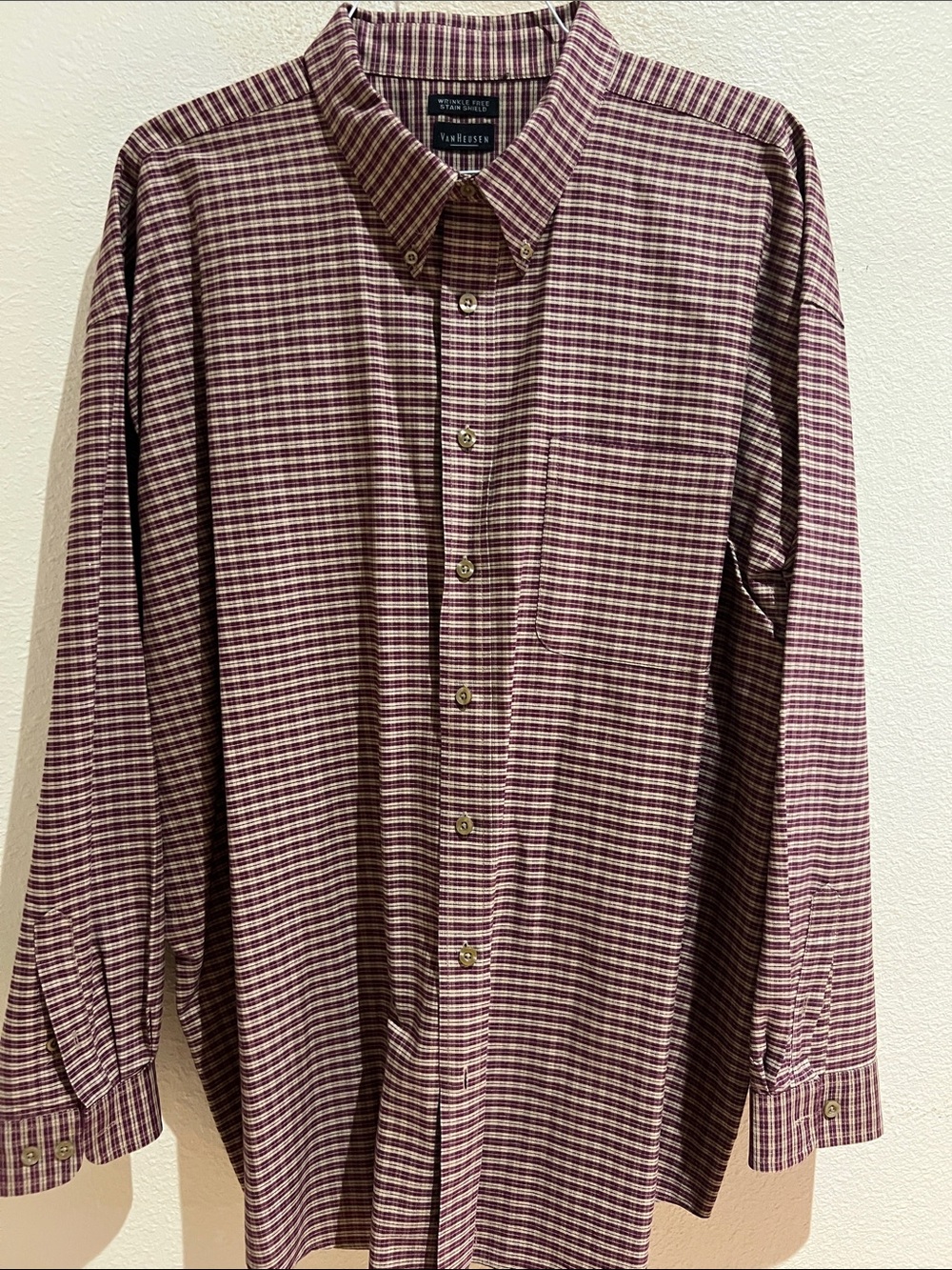 Van Heusen Burgundy and White Small-Check Button-Down Shirt